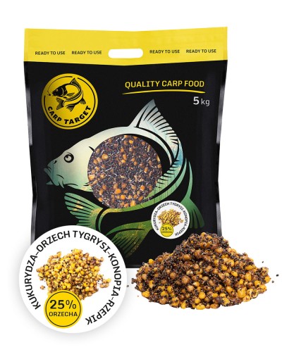 Przejdź do produktu Carp Target MIX Ziaren Zanętowych Kukurydza + Orzech Tygrysi + Konopia + Rzepik 5 kg - ziarna wędkarskie